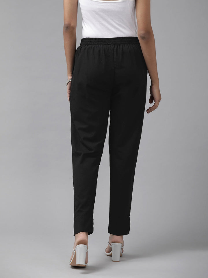 Black Cotton Fit Trousers-Yufta Store-4206PNTBKS