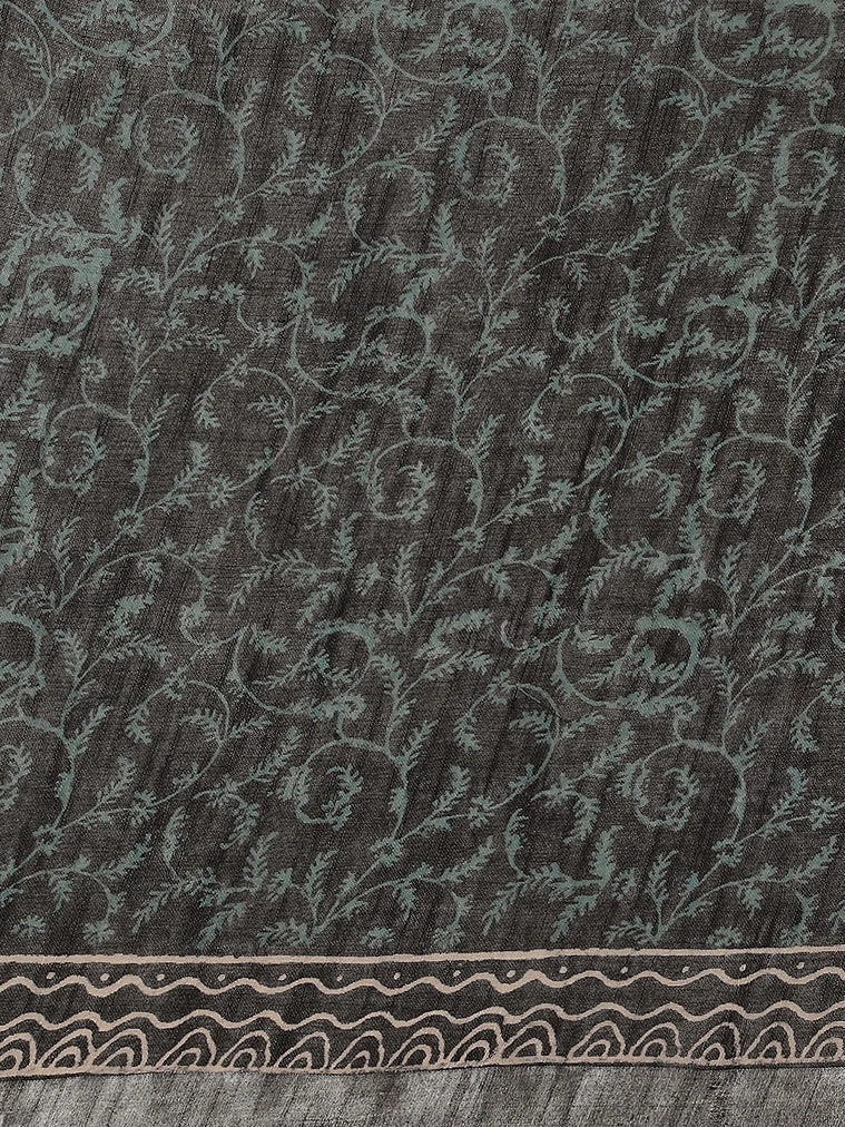 Black Cotton Linen Saree-Yufta Store-6045SARBK