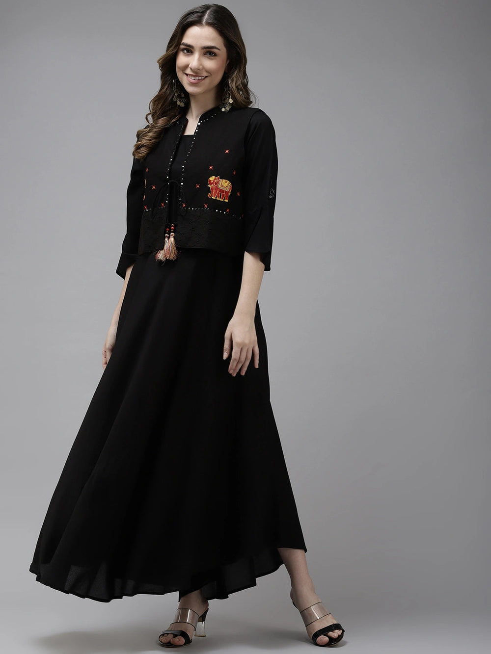 Black Midi Dress With Jacket-Yufta Store-9735DRSBKS