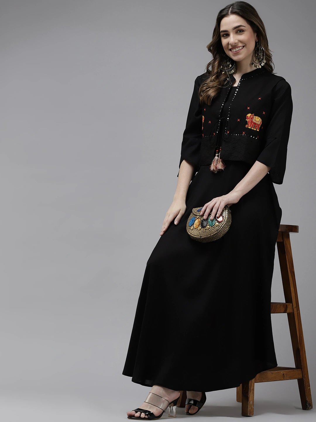 Black Midi Dress With Jacket-Yufta Store-9735DRSBKS
