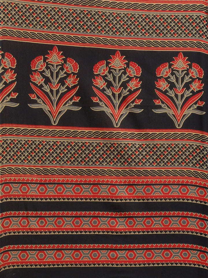 Black & Red Printed Saree-Yufta Store-6037SARBK