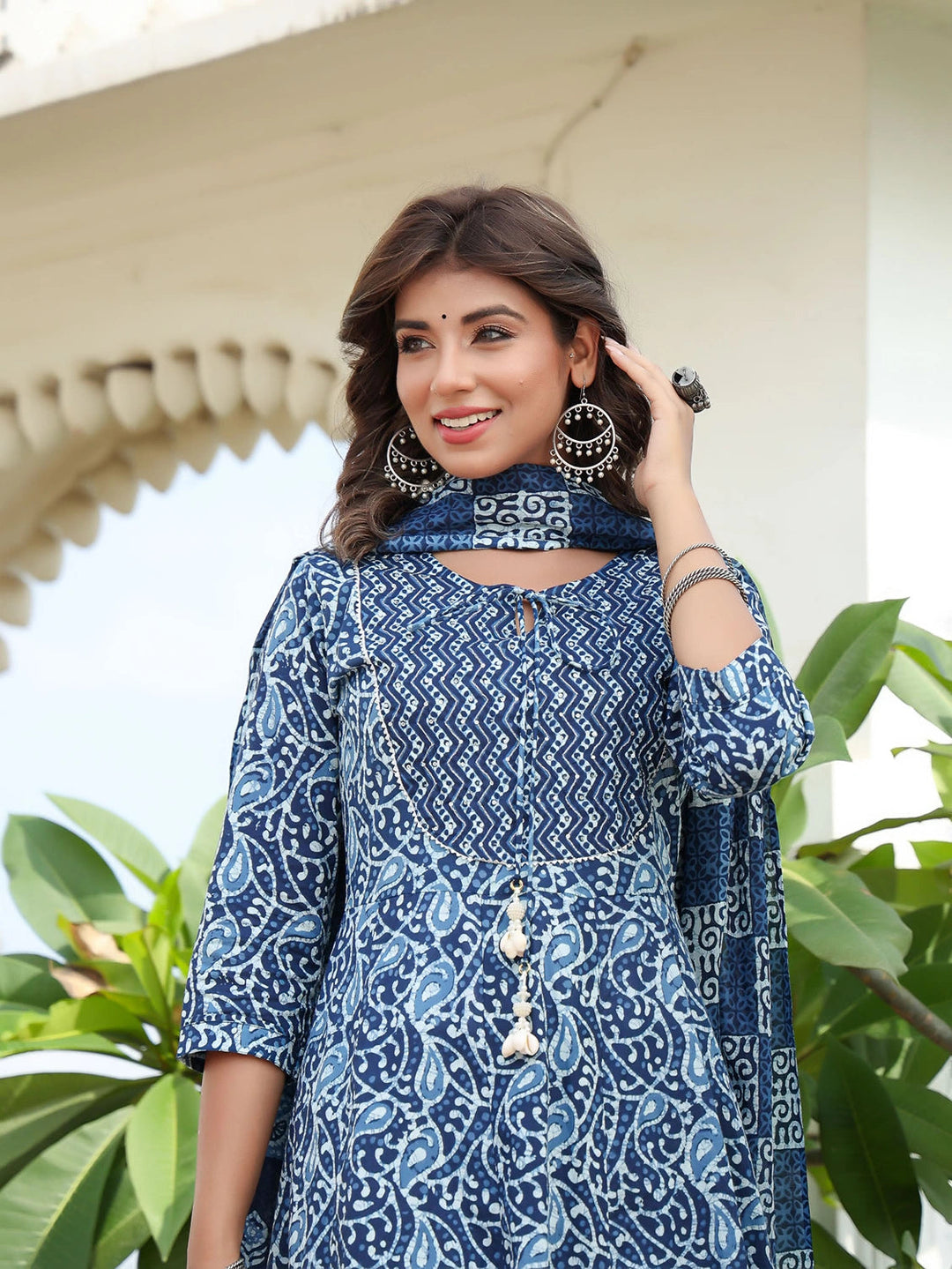 Blue Ethnic Motifs Printed Regular Sequined Pure Cotton Kurta with Trousers & With Dupatta-Yufta Store-1580SKDBLS