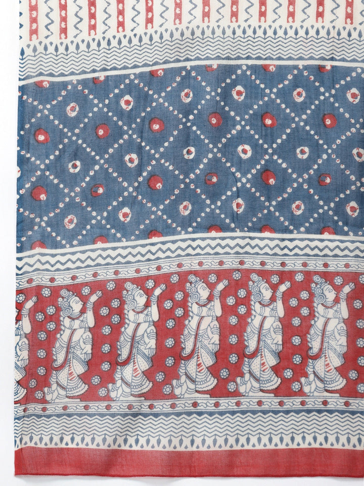 Blue Geometric Printed Pure Cotton Dupatta Set-Yufta Store-5403SKDBLM