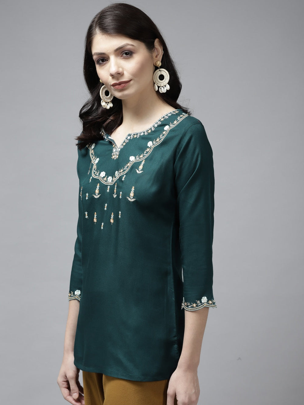 Green Embroidered Top-Yufta Store-9642TOPGRS