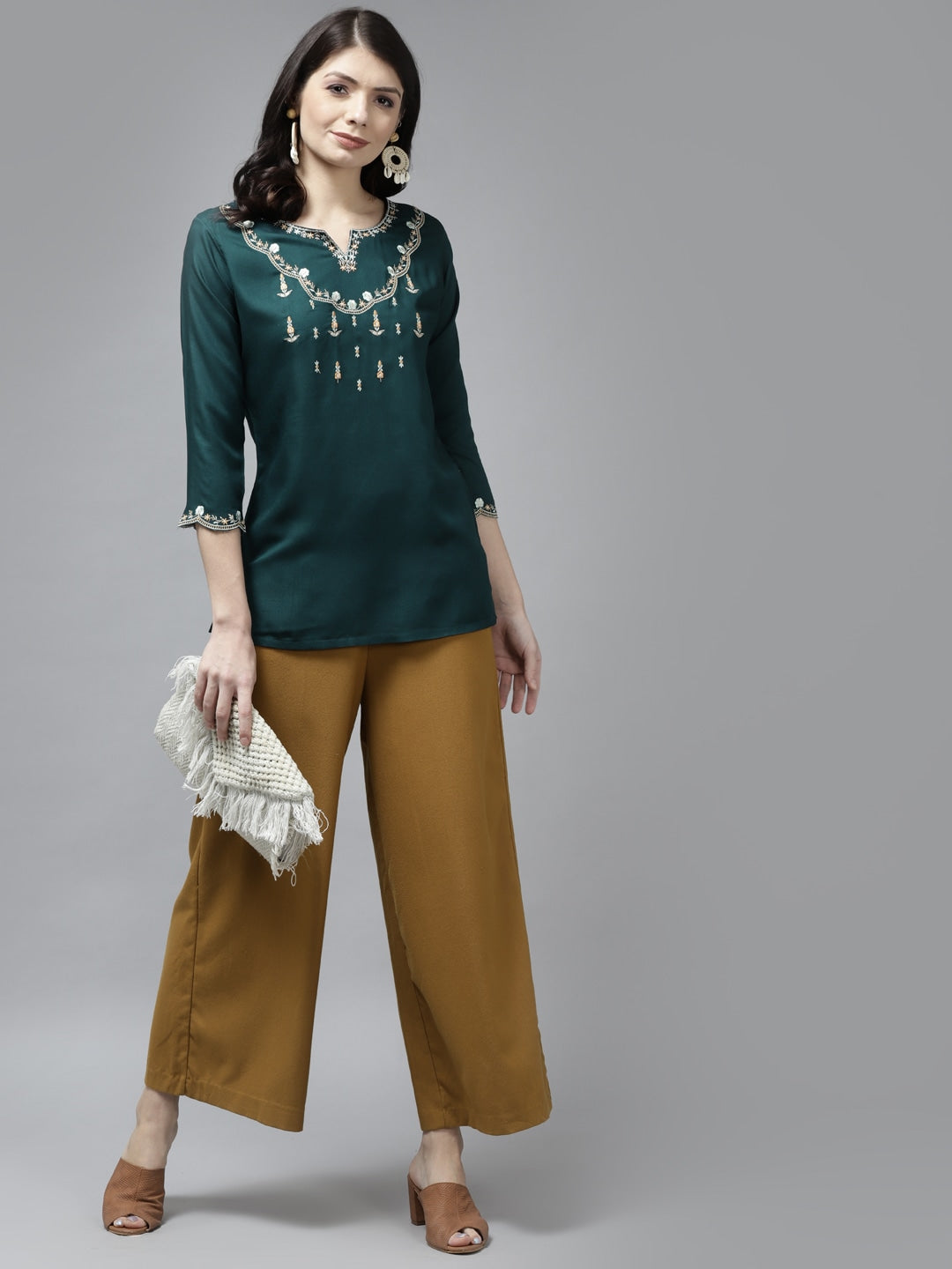 Green Embroidered Top-Yufta Store-9642TOPGRS