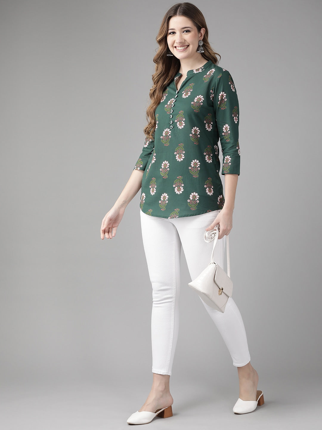 Green Floral Printed Top-Yufta Store-9650TOPGRXS