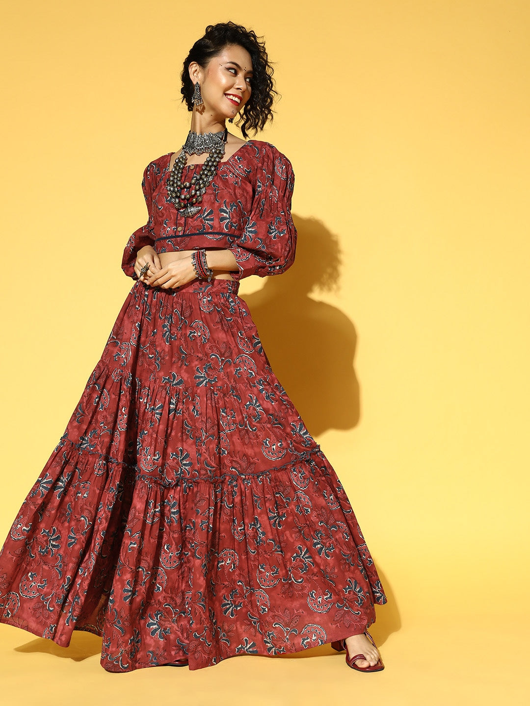 Maroon & Navy Blue Printed Co-Ords-Yufta Store-9648CRDRDXS