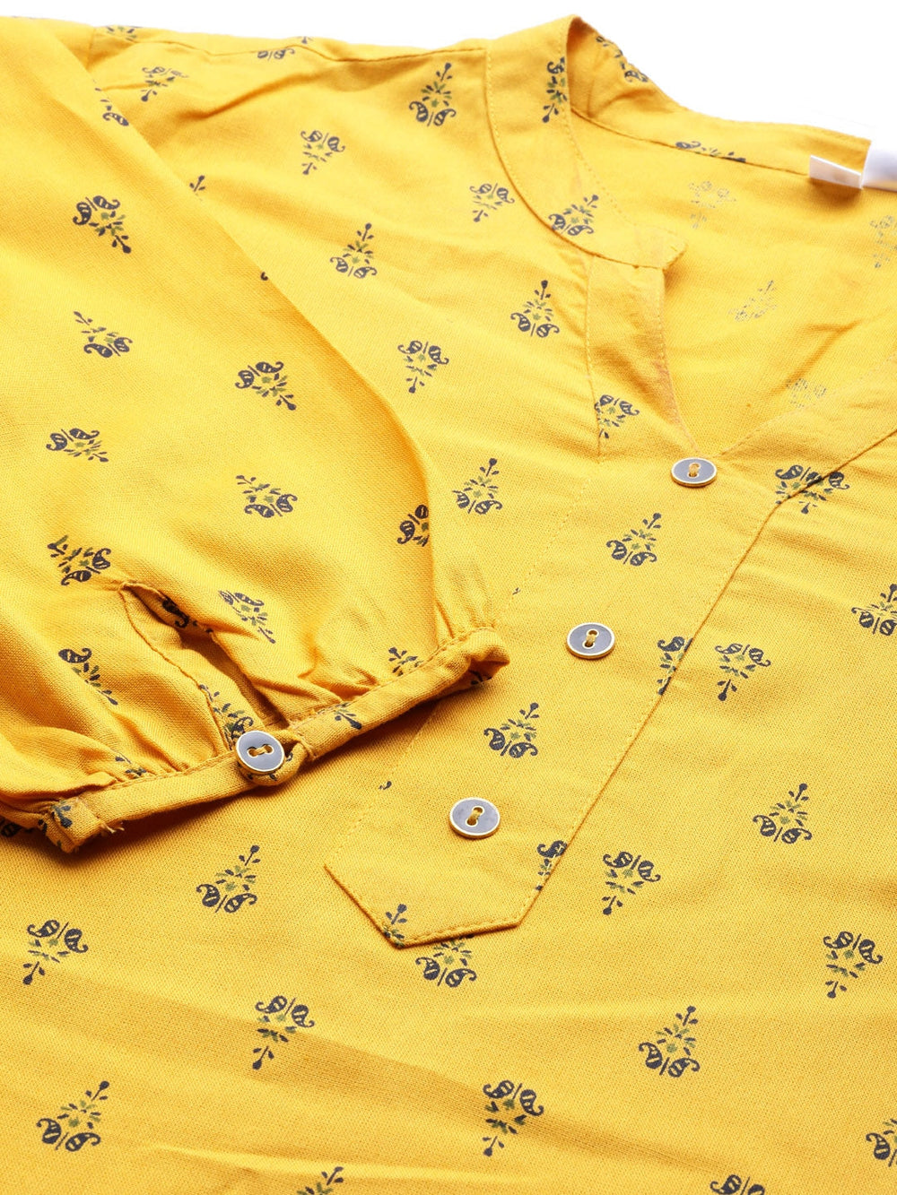 Mustard Yellow & Navy Blue Printed Tunic-Yufta Store-7551TOPMSXS