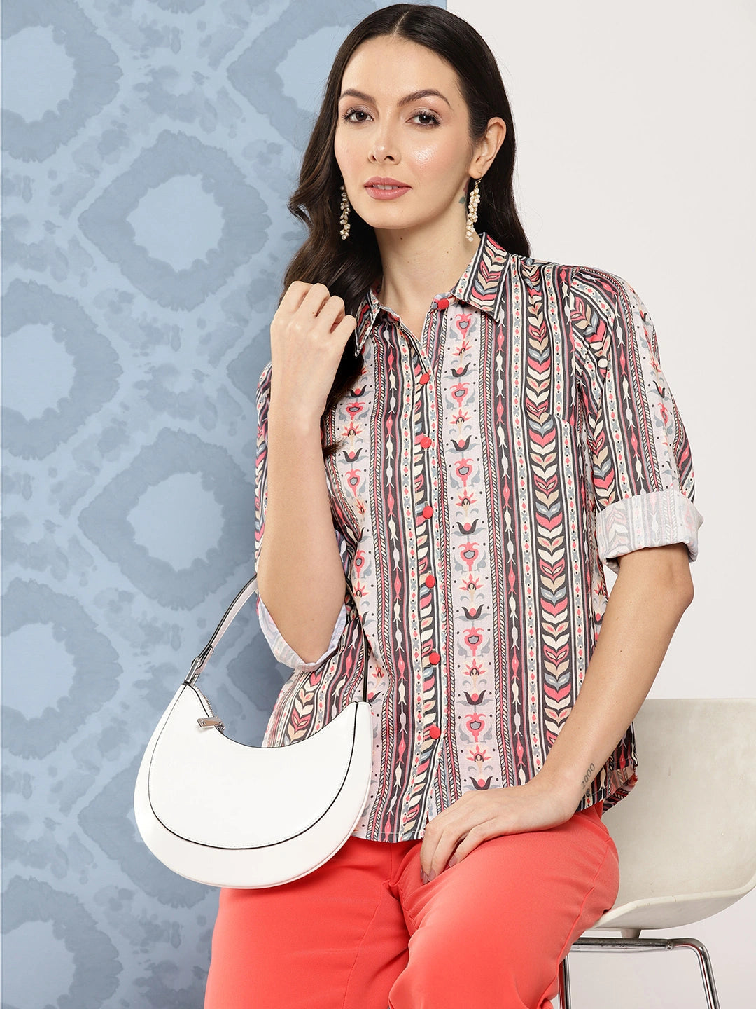 Off white ethnic motifs printed opaque Casual Shirt-Yufta Store-1418TOPBLS