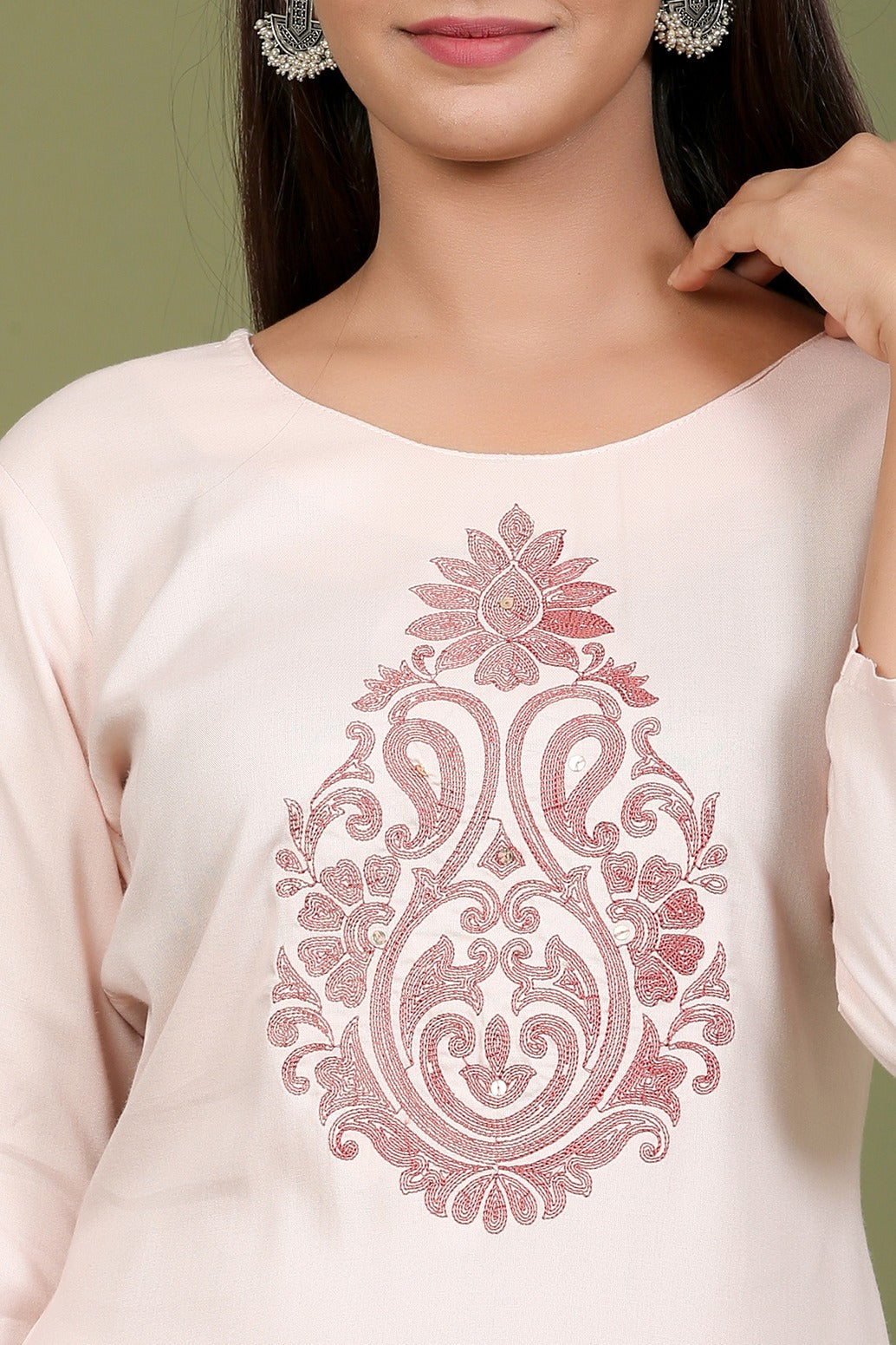 Pink Embroidered Kurta-Yufta Store-2410KURPKM