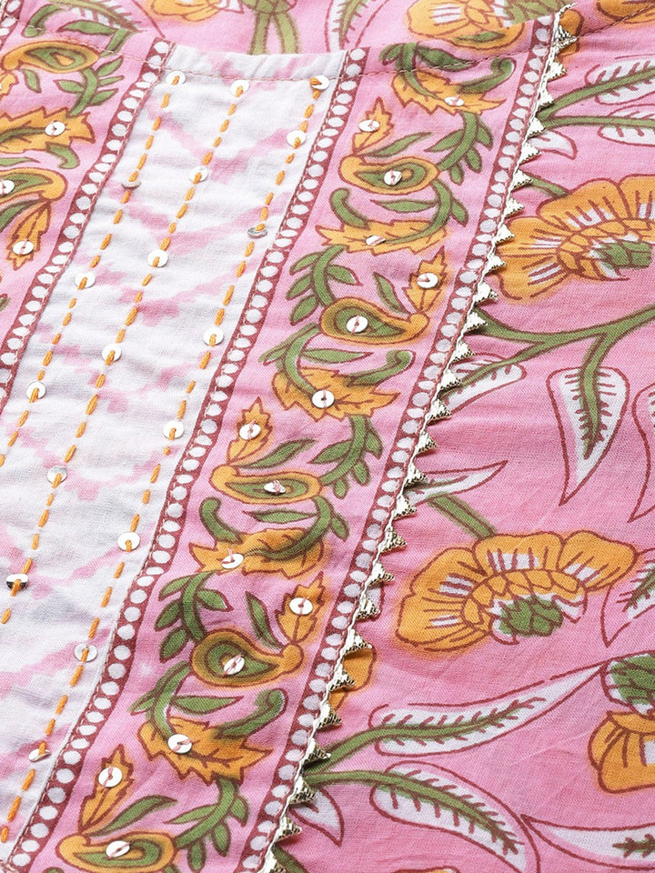 Pink Printed Kurta-Yufta Store-9410KURPKS