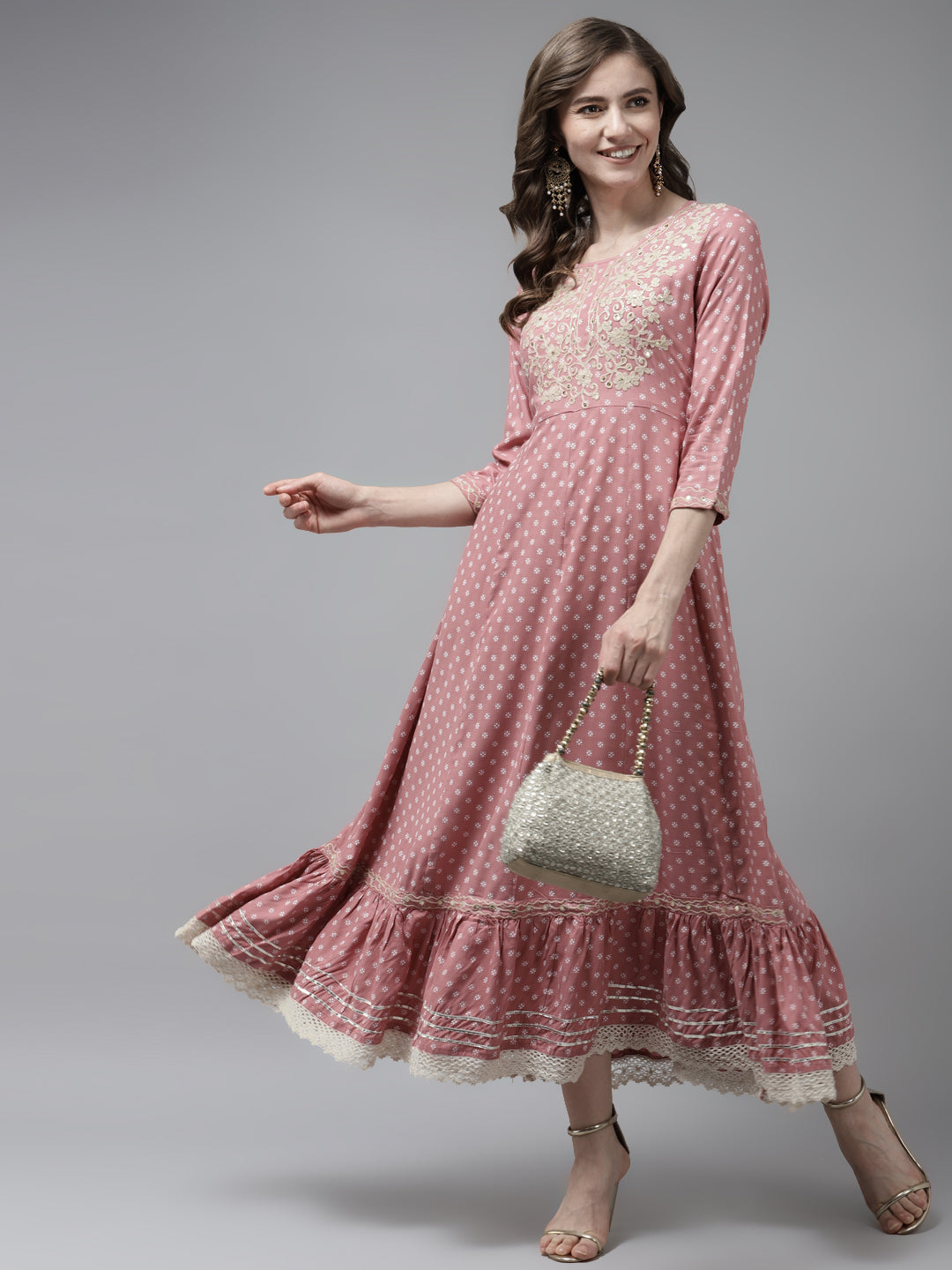Pink Printed Maxi Dress-Yufta Store-2192DRSPKM