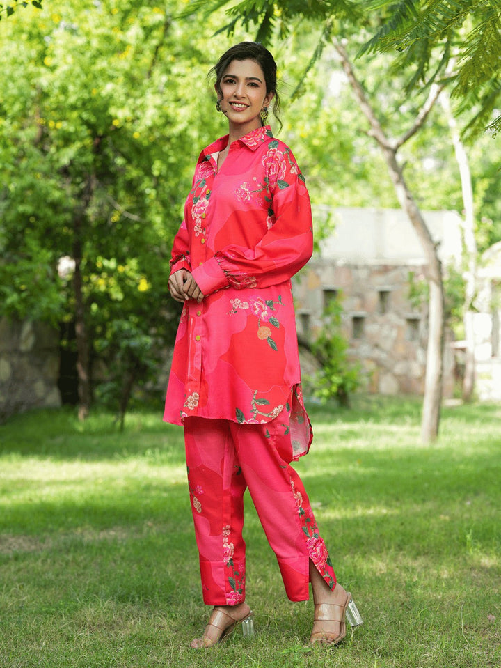 Pink Printed Shirt with Trousers Co-Ords-Yufta Store-1452CRDPKS