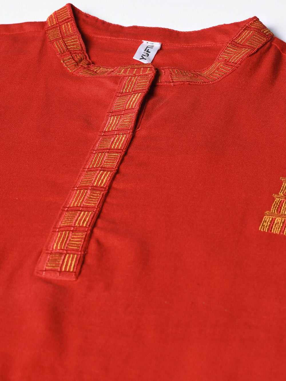 Red Embroidered Kurta-Yufta Store-7238KURRDS