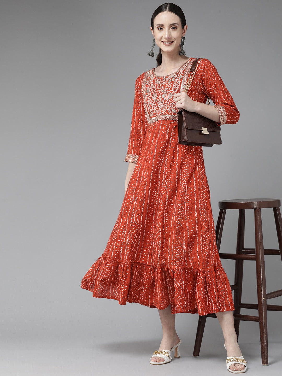Red Ethnic Midi Dress-Yufta Store-6401DRSRDS