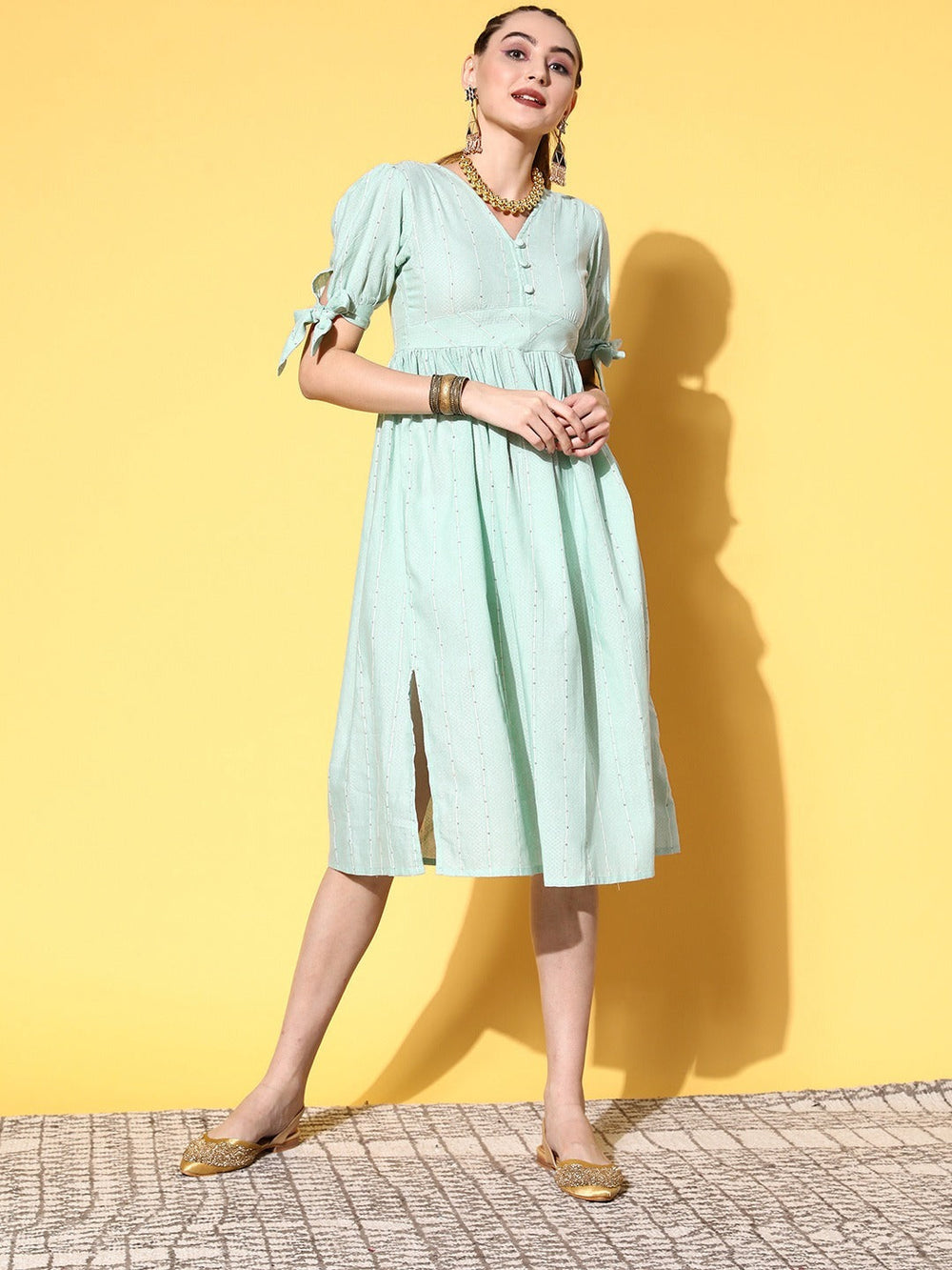 Sea Green A-Line Dress-Yufta Store-8127DRSSGXS