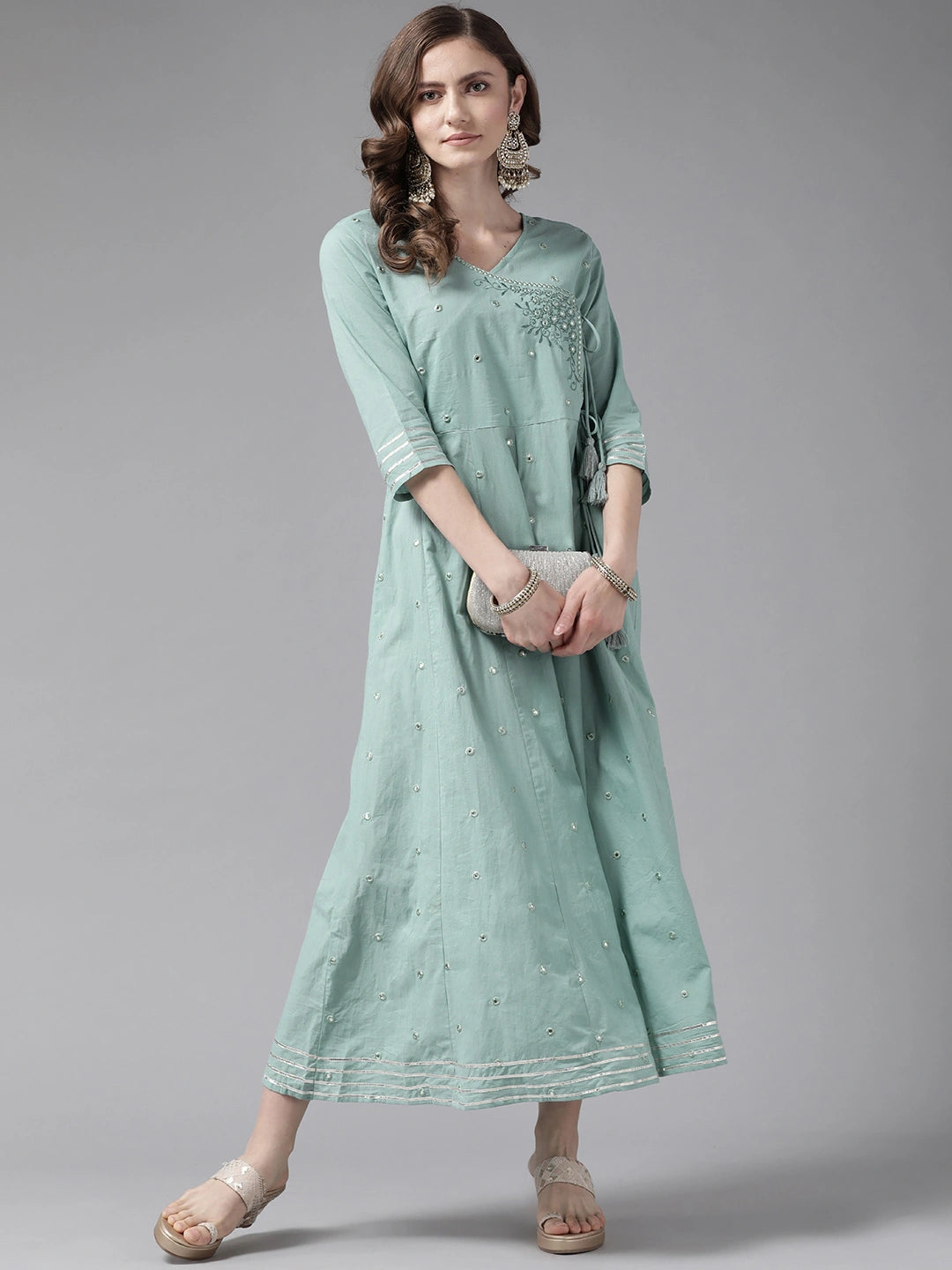 Sea Green Floral Dress-Yufta Store-2195DRSSGM