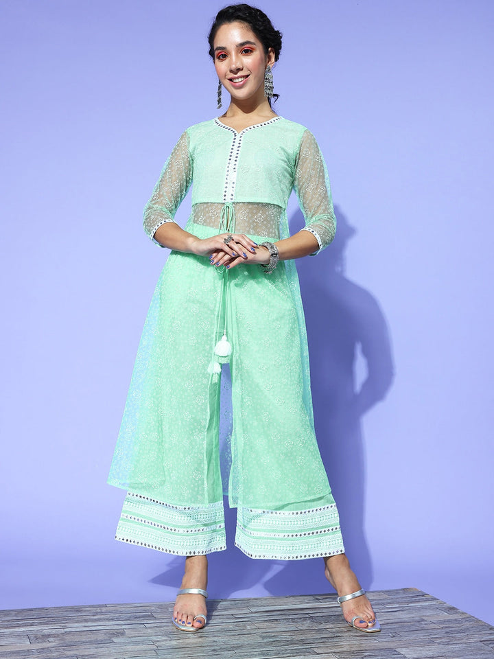 Sea Green Printed Top with Trousers-Yufta Store-9733CRDSGXS