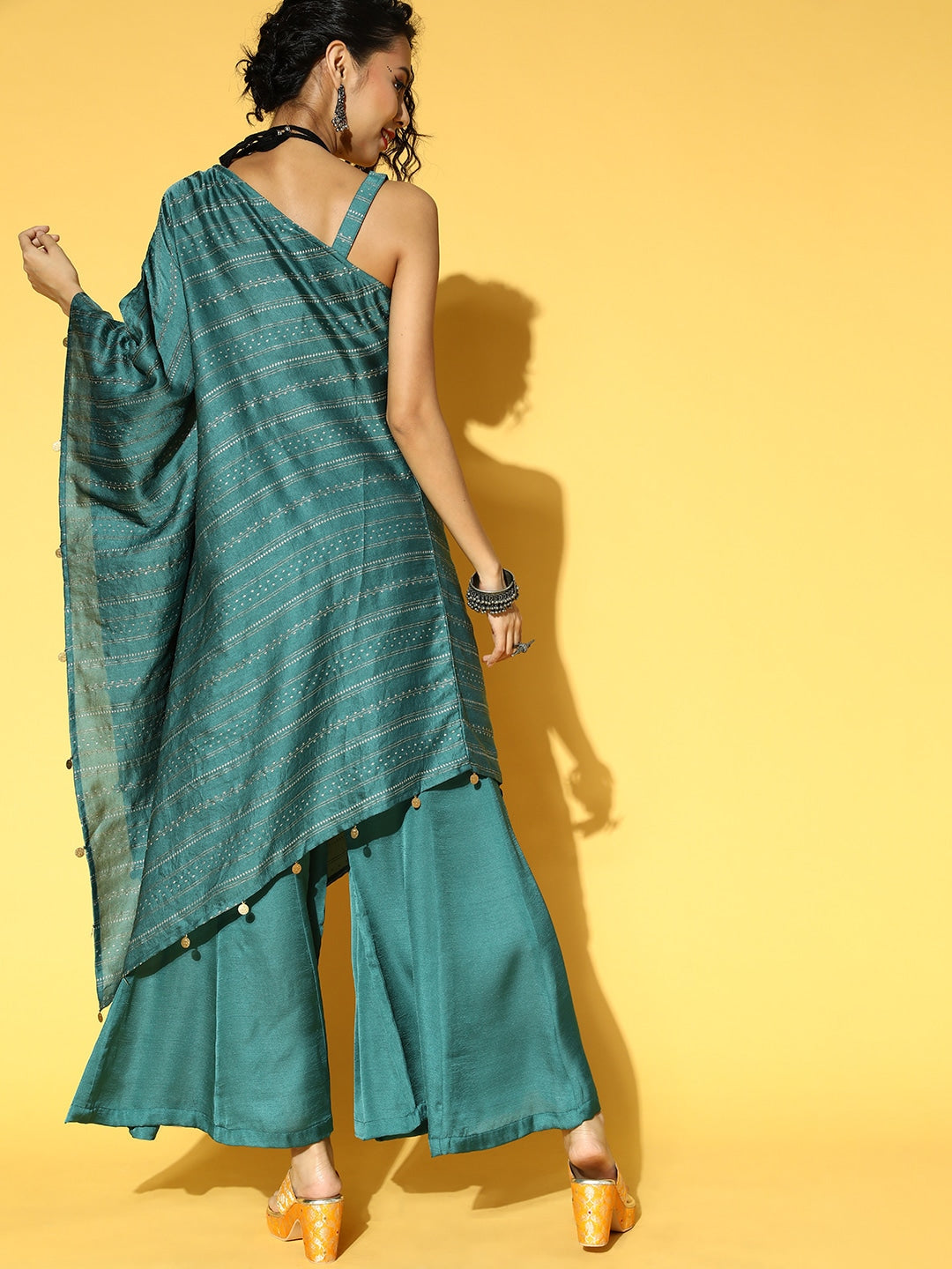 Teal Green & Golden Striped Co-Ords-Yufta Store-9630CRDTGXS
