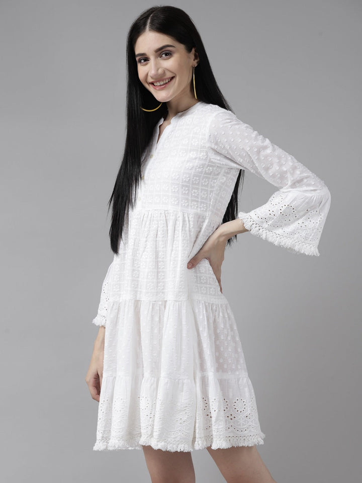 White Cotton A-Line Dress-Yufta Store-9819DRSWHS