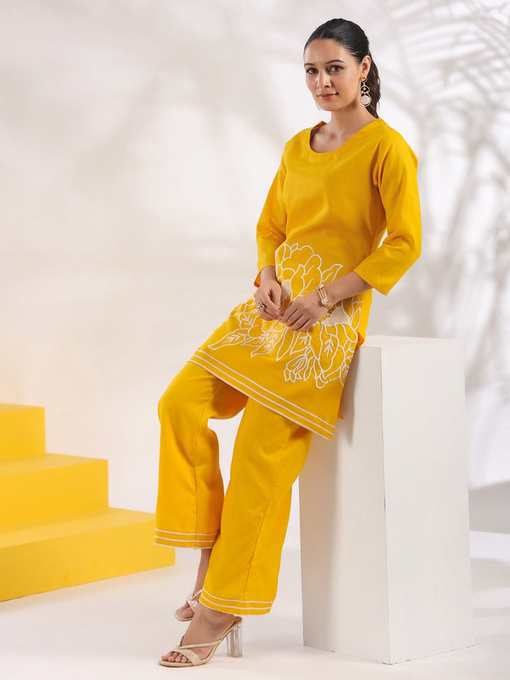 Yellow A-line Embroidered Co-ord set-Yufta Store-1626CRDYLS