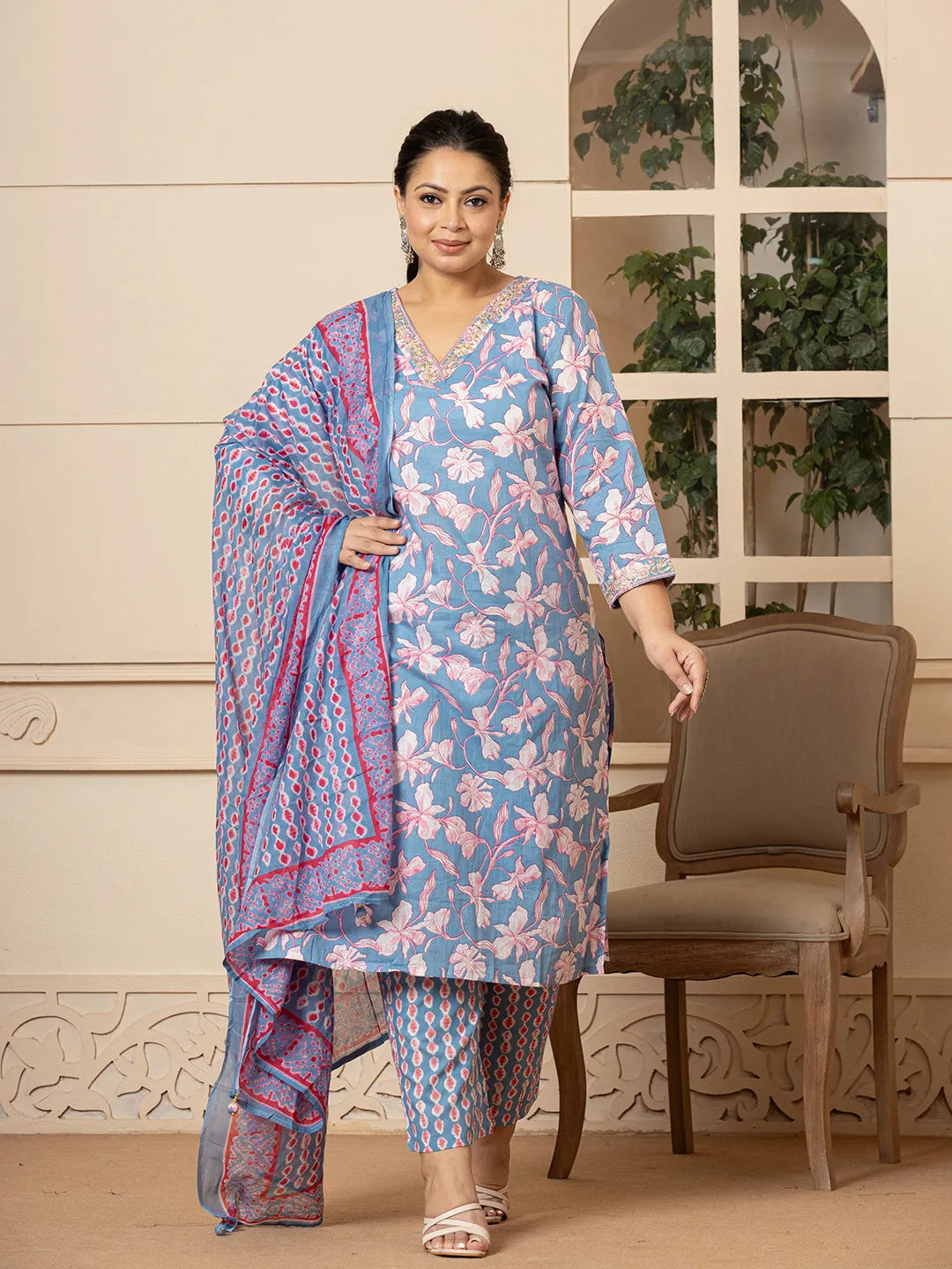 Shalwar Kameez Suit For Fat Women Cotton Blue Plus Size Kurta