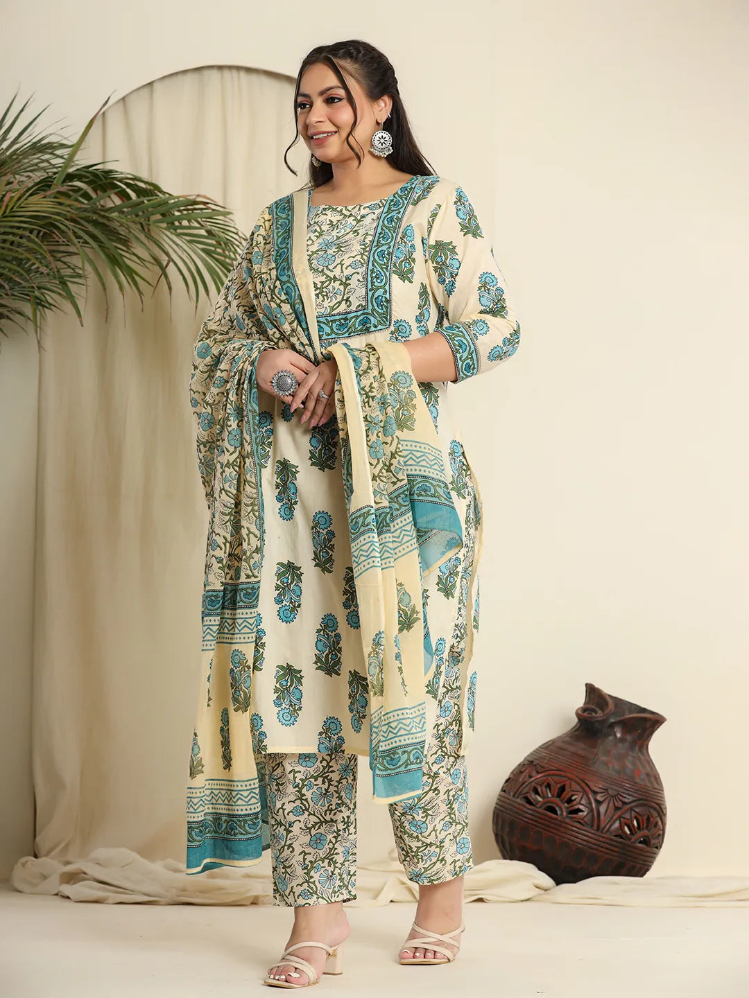 Cream Muslin Cotton Kurta Set main image 0
