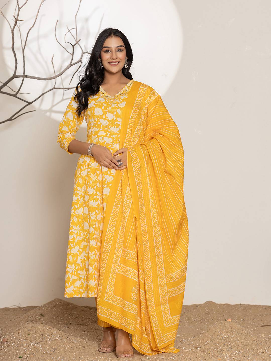 mustard yellow anarkali dress Mustard Embroidery Cotton Anarkali Suit Set – Yufta Store