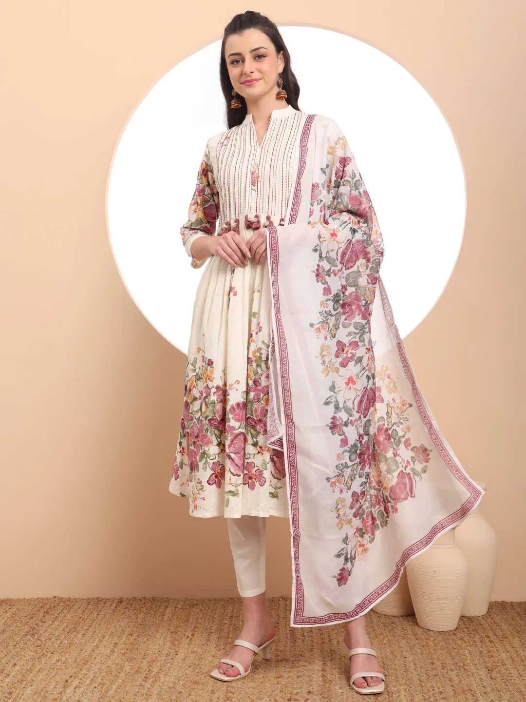 Women Poly Viscose Pink Paisley Kurta Comfort Pant Dupatta main image 0