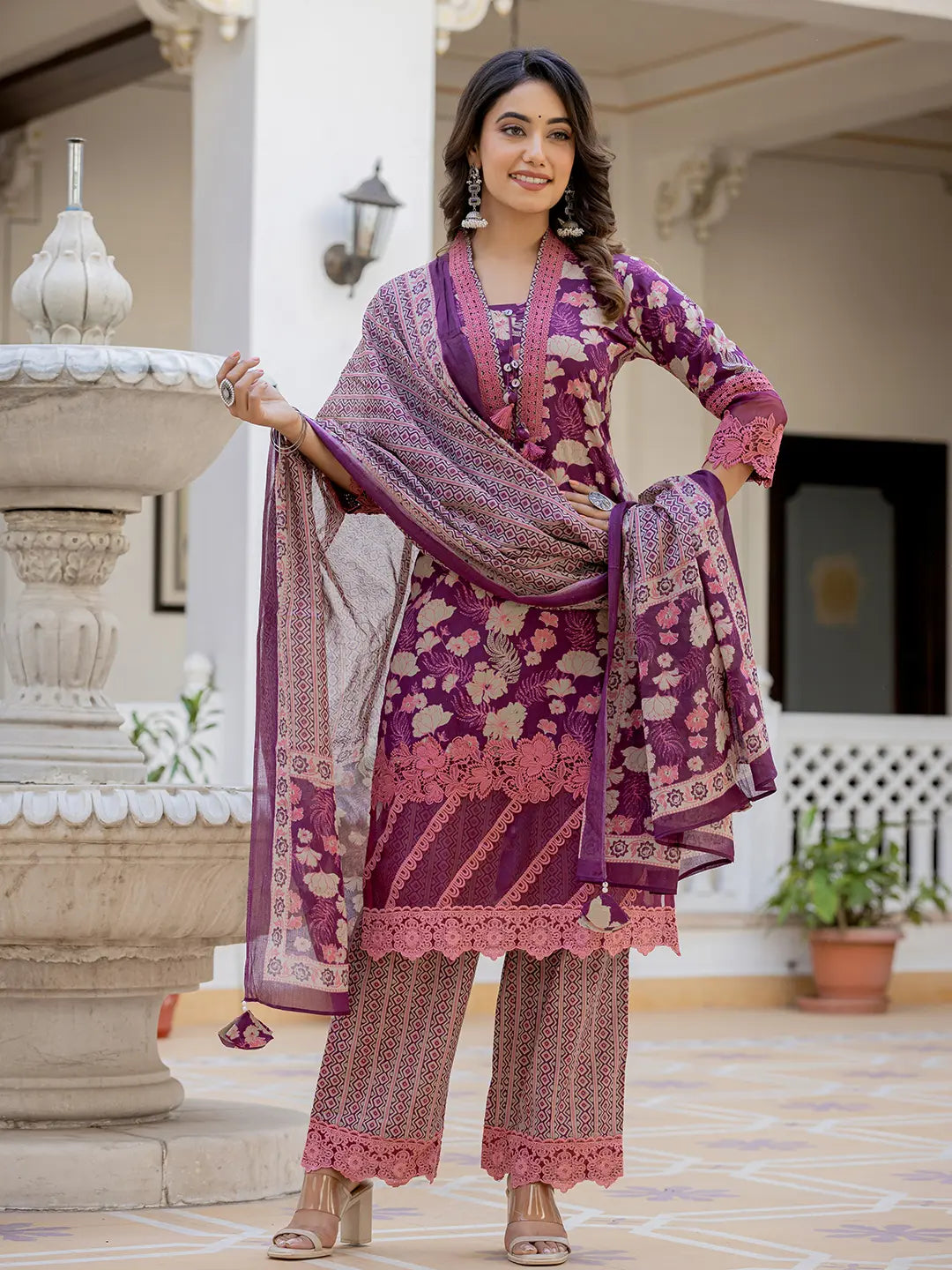 Pakistani Style Kurta Set With Dupatta Mirage Poly Silk Pant Straight