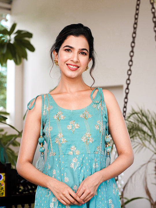 Sea Green Strappy Anarkali Dress Yufta Store Sea Green Strappy Anarkali Dress Yufta Store
