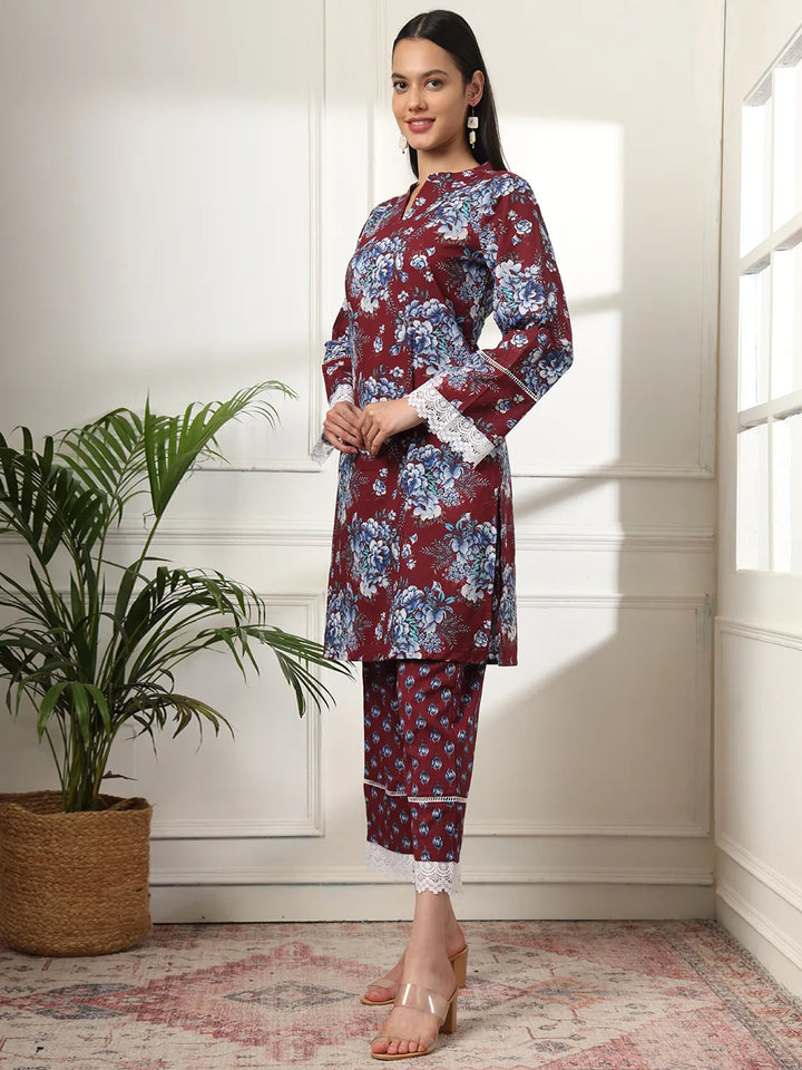 Maroon Pakistani Cotton Kurta Dupatta Set