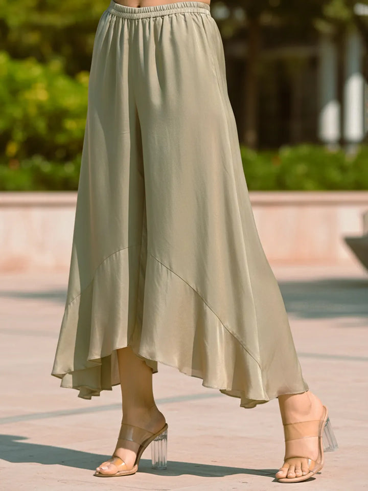 Tissue Green Beads And Stones Sequins Work Kurta Dupatta Set With Divider Palazzo Set