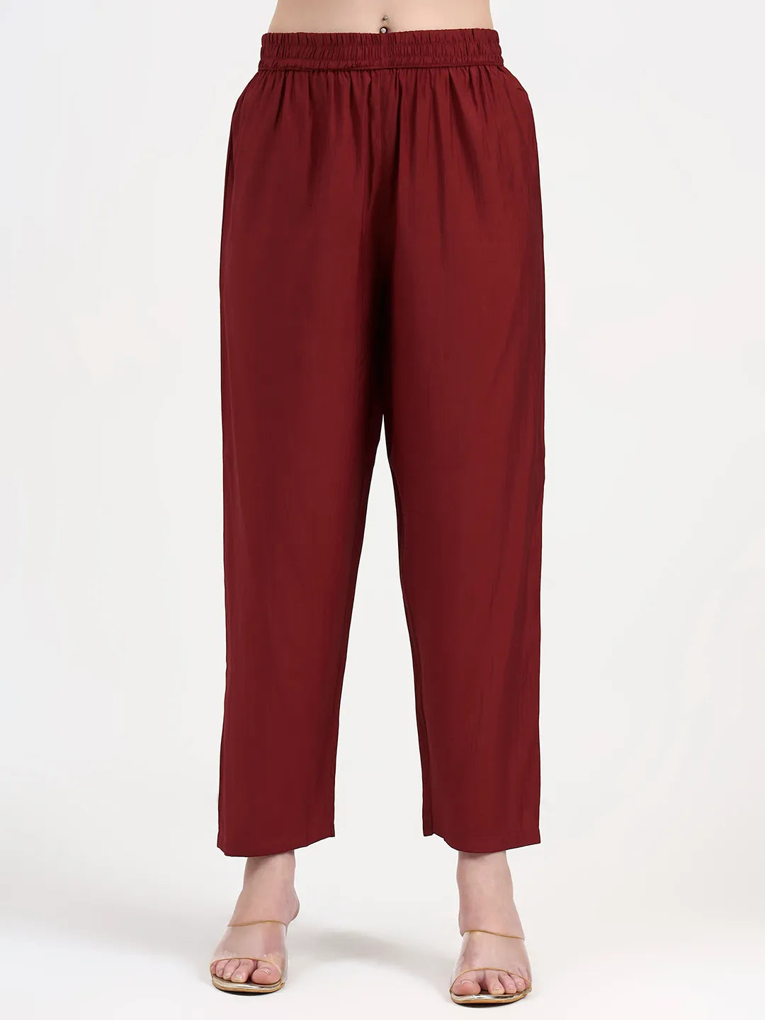 Mul Chanderi Maroon Kurta Dupatt Pant Set