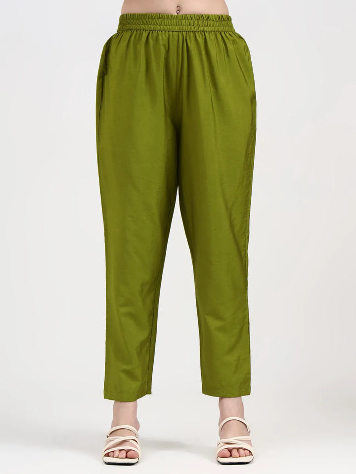 Lime Green Mul Chanderi Thread Work Sequins Work A-Line Kurta Trouser Dupatta Set