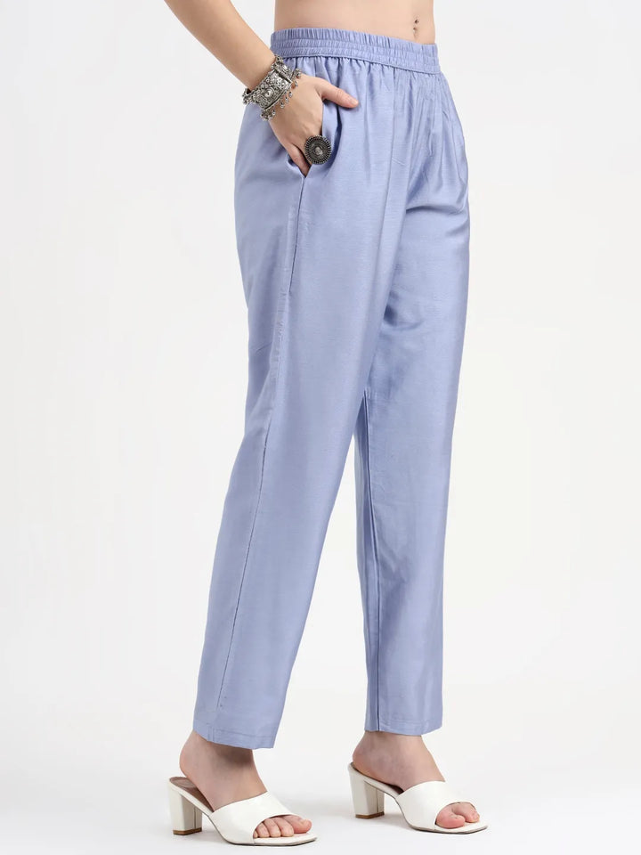 Mul Chanderi Blue Kurta Dupatta Pant Set