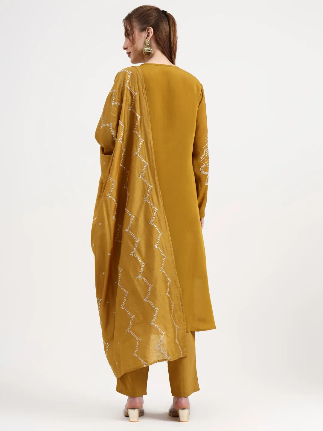 Mul Chanderi Mustard Kurta Dupatta Pant Set