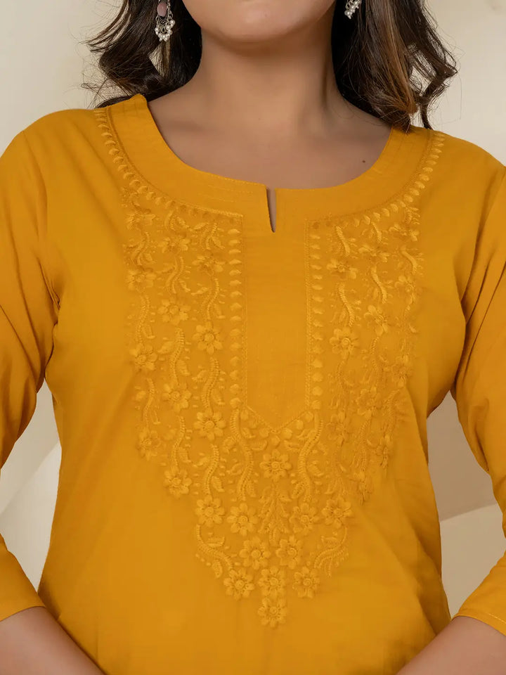 Women Mustard Chikankari Straight Kurta-Yufta Store-1285KURMSS