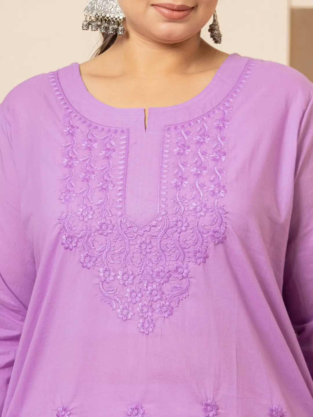 Women Lavender Floral Straight Plus Size Kurta-Yufta Store-1285PKURLV3XL