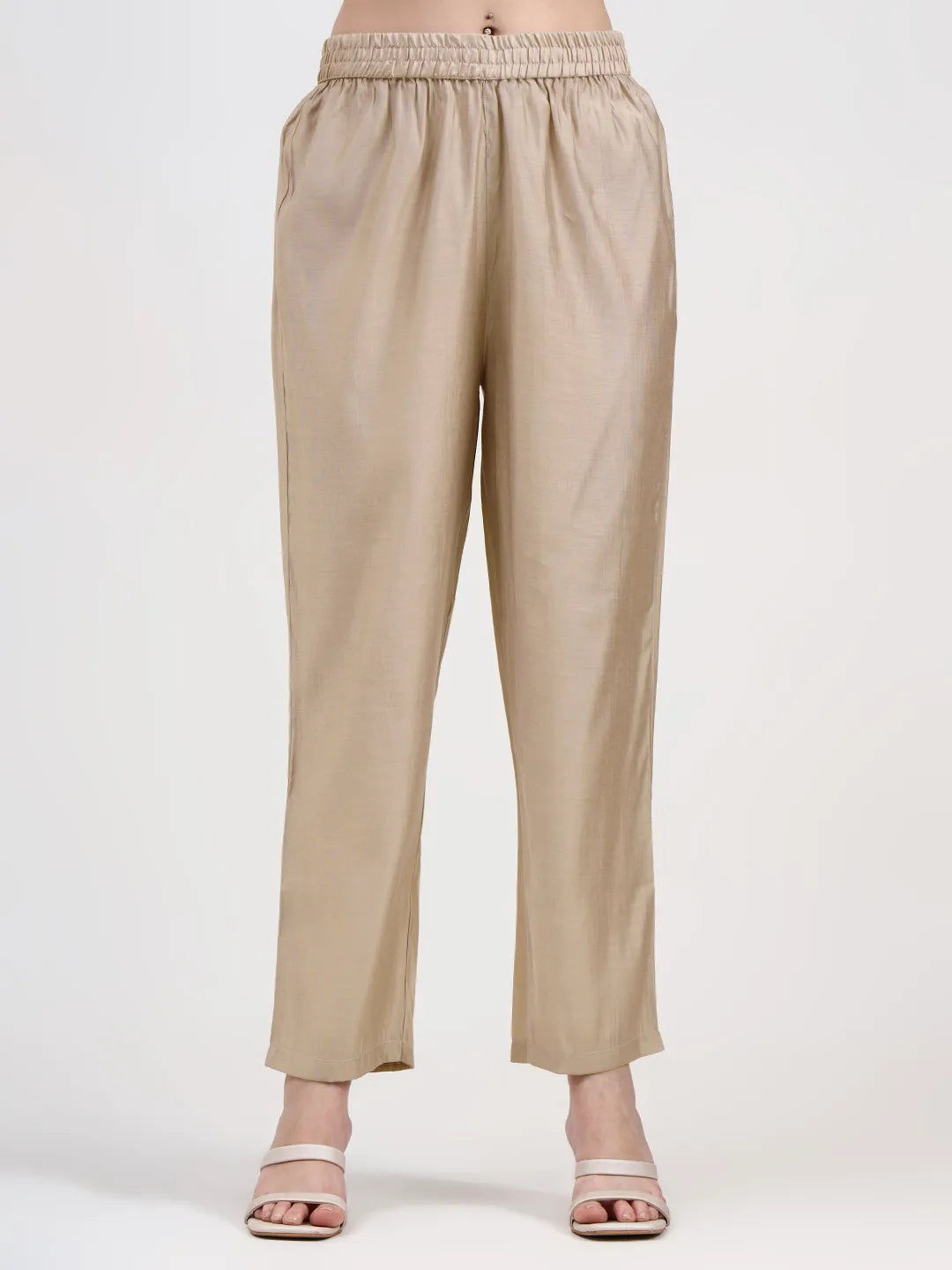 Mul Chanderi Beige Kurta Dupatta Pant Set