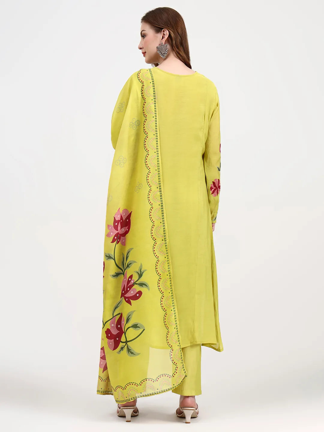 Mul Chanderi Lemon Yellow Kurta Dupatta Pant Set