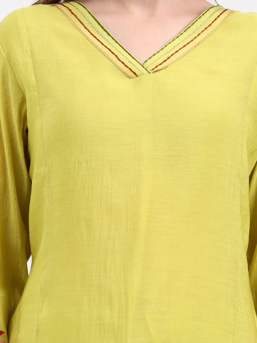 Mul Chanderi Lemon Yellow Kurta Dupatta Pant Set