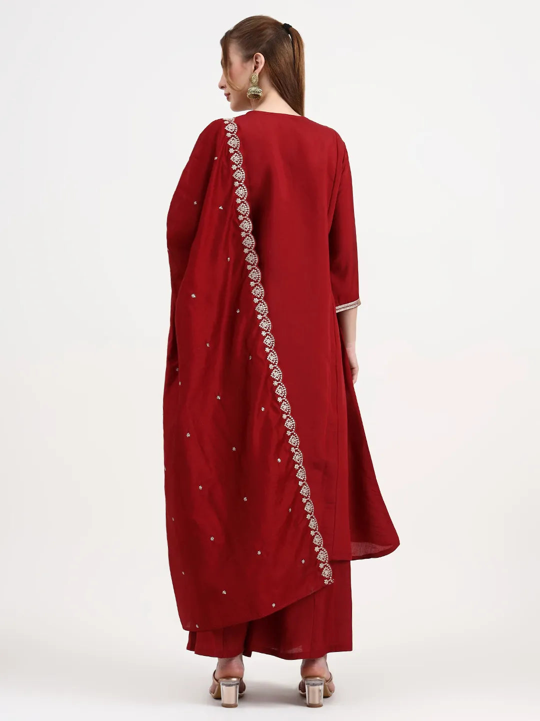 Roman Silk Maroon Kurta Dupatta Palazzo Set