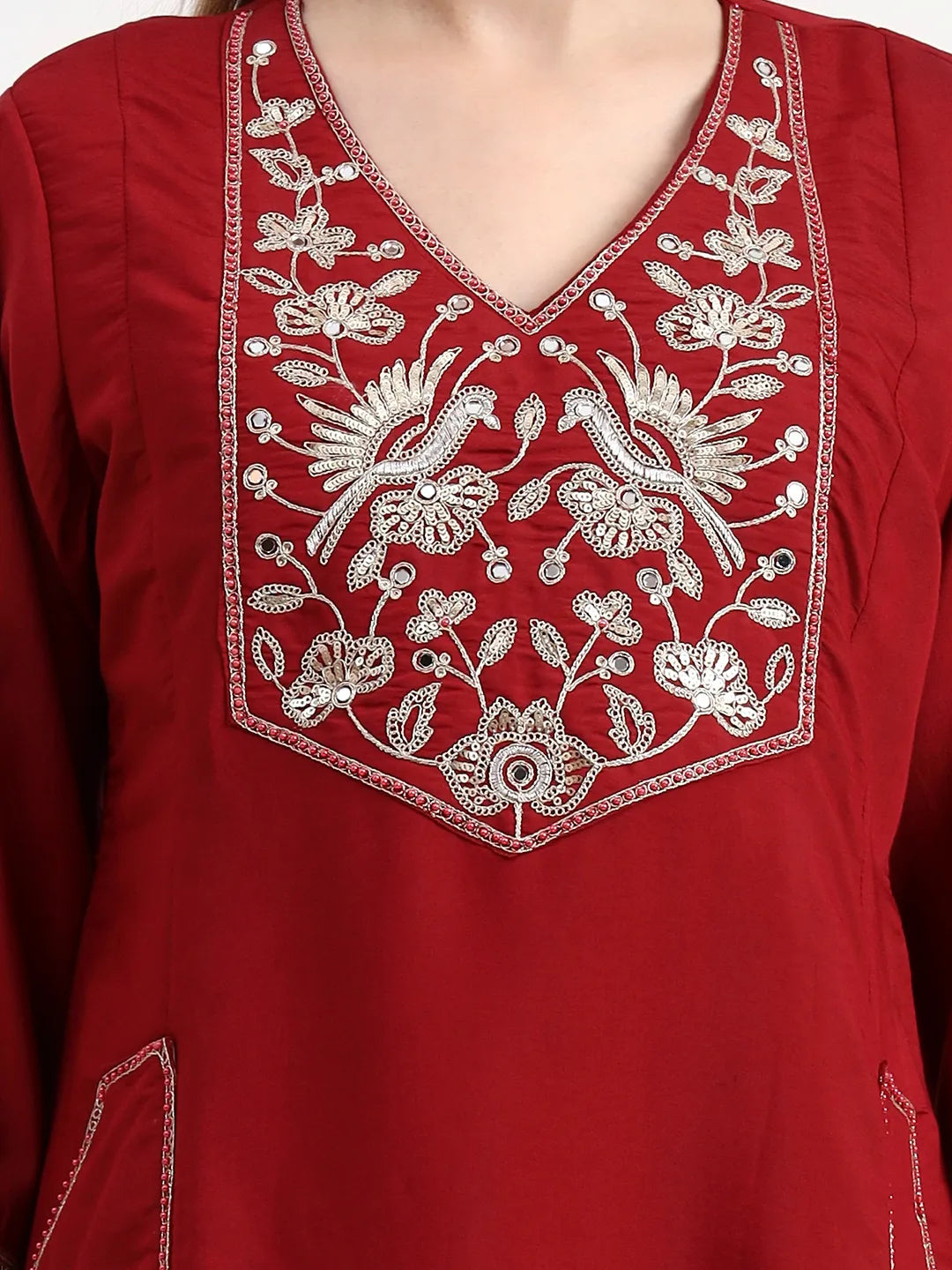 Roman Silk Maroon Kurta Dupatta Palazzo Set