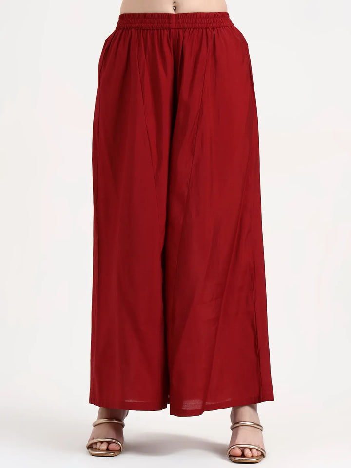 Roman Silk Maroon Kurta Dupatta Palazzo Set