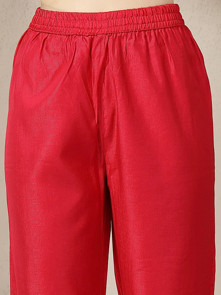 Pink Vatican Silk Dori Embroidery Mirror Work Kurta Trouser Dupatta Set