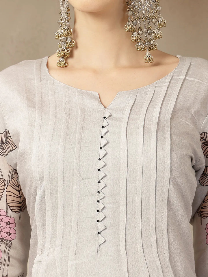 Mul Chanderi Light Grey Kurta Dupatt Pant Set
