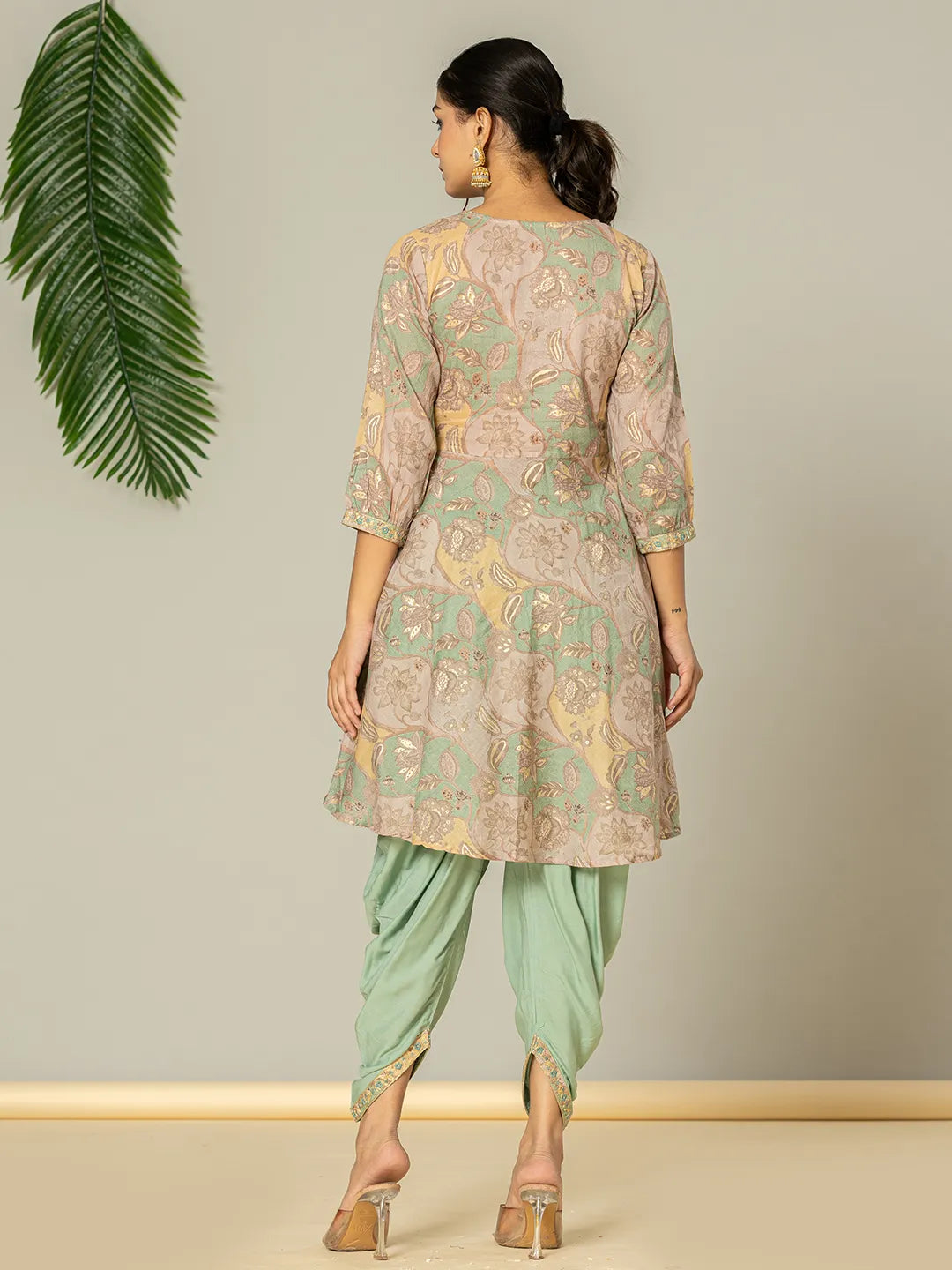 Green Cotton Embroidery A-Line Kurta Dupatta Set