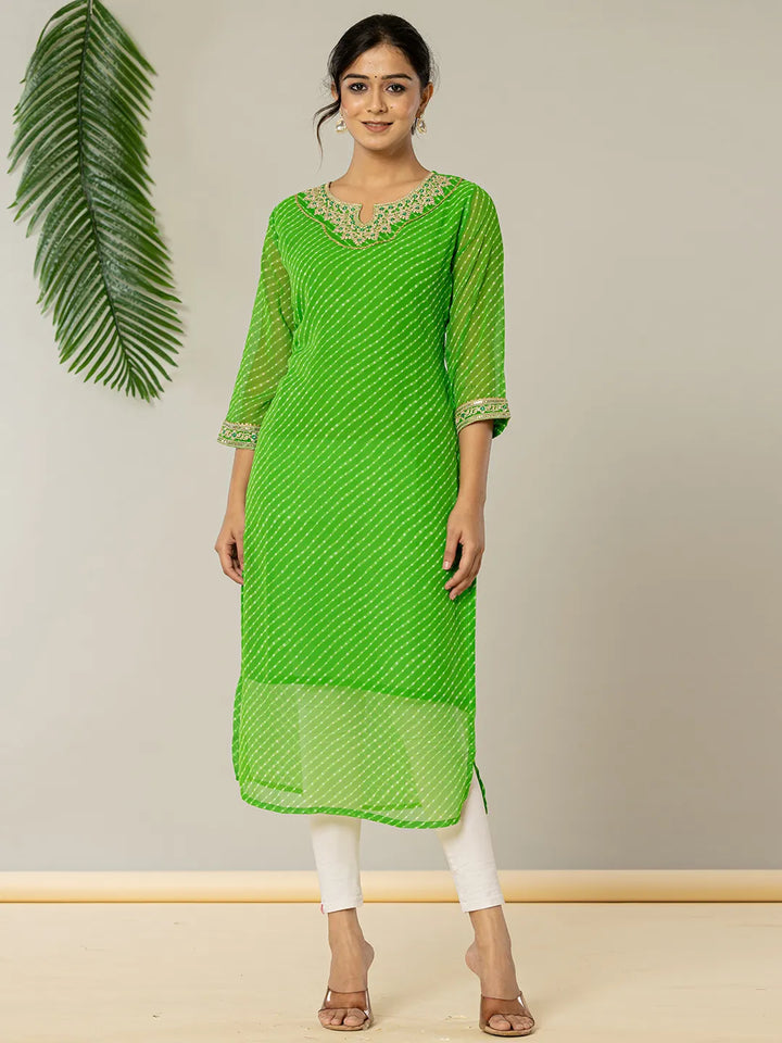 Dark Green Georgette Lehriya Embroidery Kurta