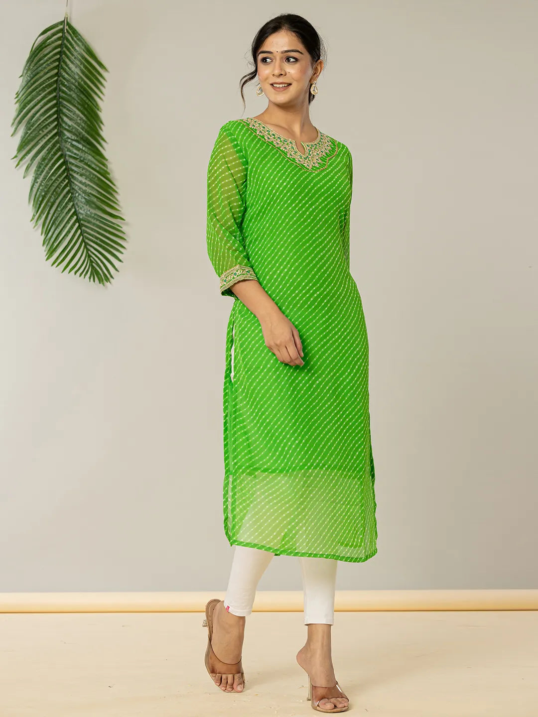 Dark Green Georgette Lehriya Embroidery Kurta